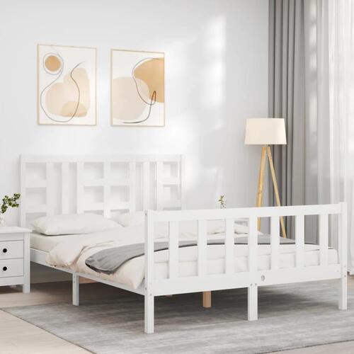 Sengeramme med sengegavl 140x200 cm massivt træ hvid