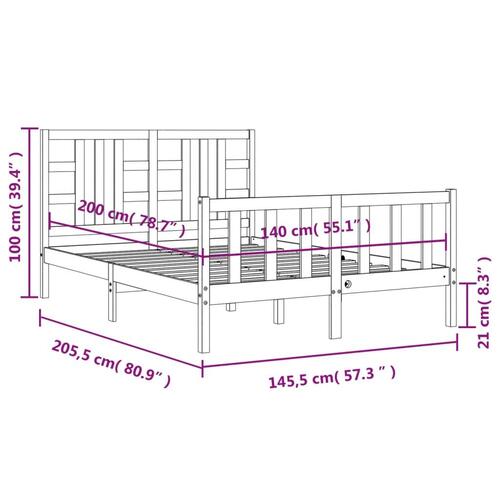 Sengeramme med sengegavl 140x200 cm massivt træ hvid