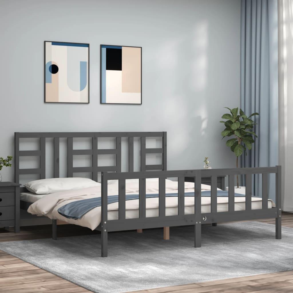 Sengeramme med sengegavl 180x200 cm massivt træ grå