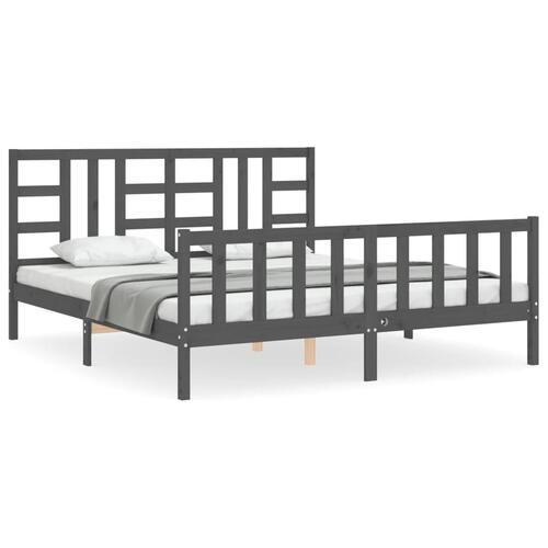 Sengeramme med sengegavl 180x200 cm massivt træ grå