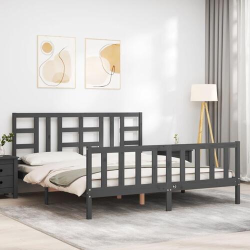 Sengeramme med sengegavl 180x200 cm massivt træ grå