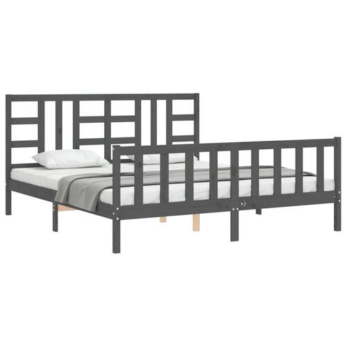 Sengeramme med sengegavl 180x200 cm massivt træ grå