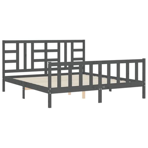 Sengeramme med sengegavl 180x200 cm massivt træ grå