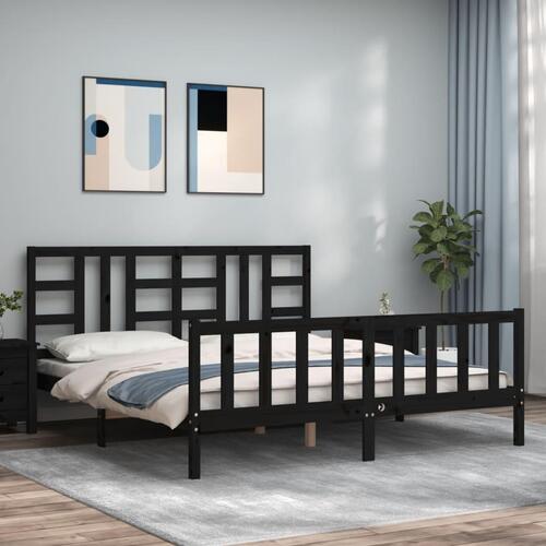 Sengeramme med sengegavl 180x200 cm massivt træ sort