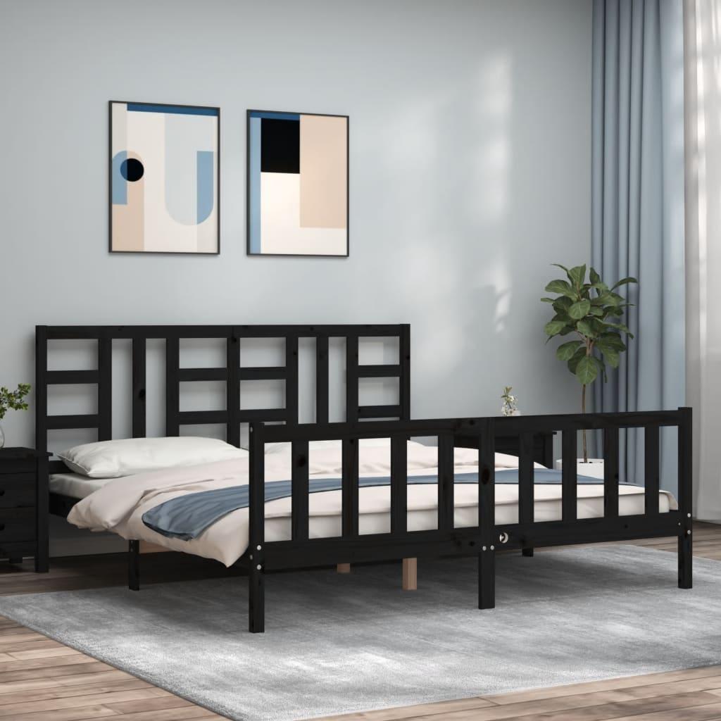 Sengeramme med sengegavl 180x200 cm massivt træ sort