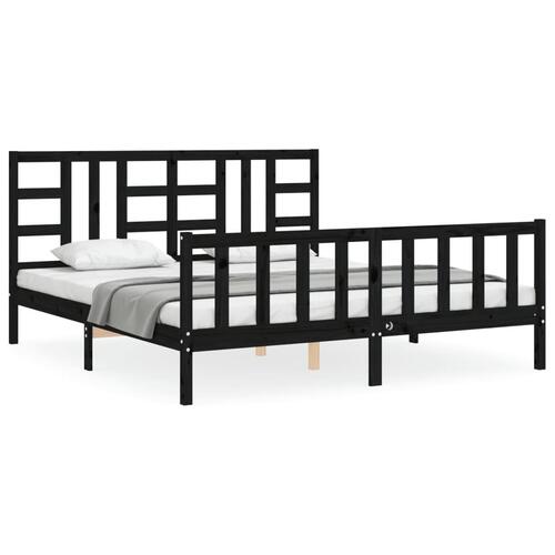 Sengeramme med sengegavl 180x200 cm massivt træ sort