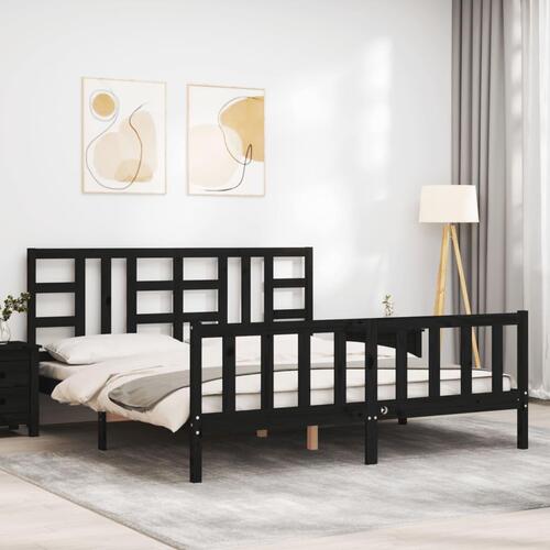 Sengeramme med sengegavl 180x200 cm massivt træ sort