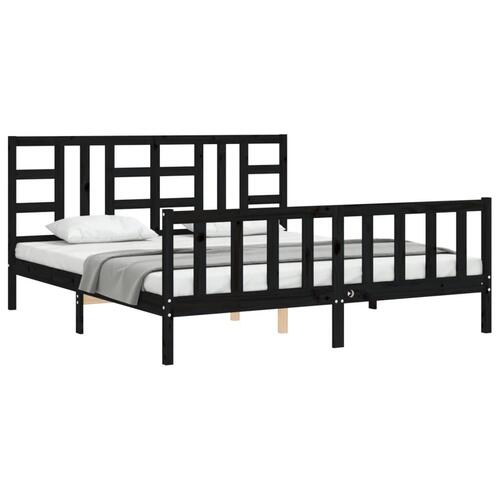 Sengeramme med sengegavl 180x200 cm massivt træ sort