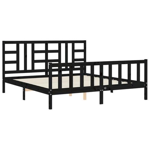 Sengeramme med sengegavl 180x200 cm massivt træ sort