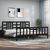 Sengeramme med sengegavl 200x200 cm massivt træ sort