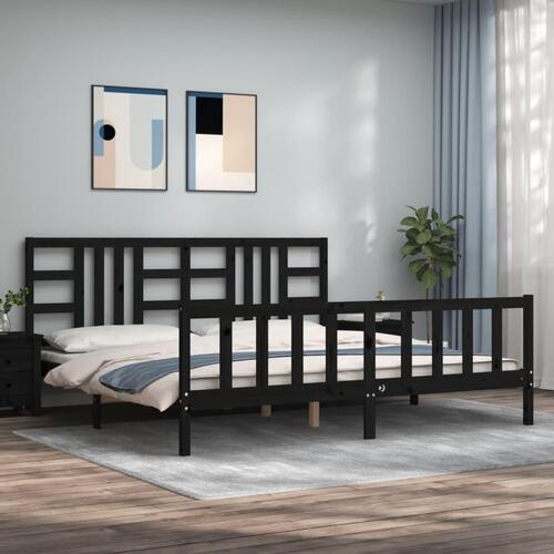 Sengeramme med sengegavl 200x200 cm massivt træ sort