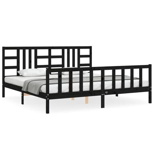 Sengeramme med sengegavl 200x200 cm massivt træ sort