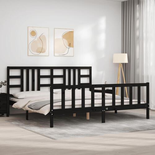 Sengeramme med sengegavl 200x200 cm massivt træ sort