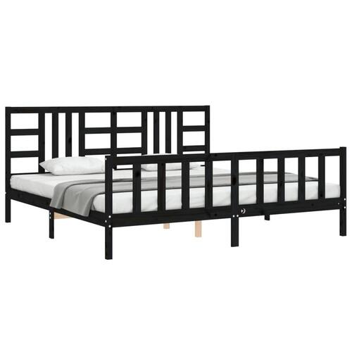 Sengeramme med sengegavl 200x200 cm massivt træ sort