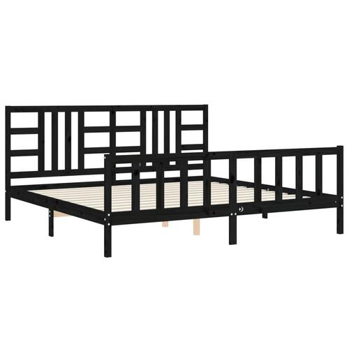 Sengeramme med sengegavl 200x200 cm massivt træ sort