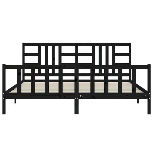 Sengeramme med sengegavl 200x200 cm massivt træ sort