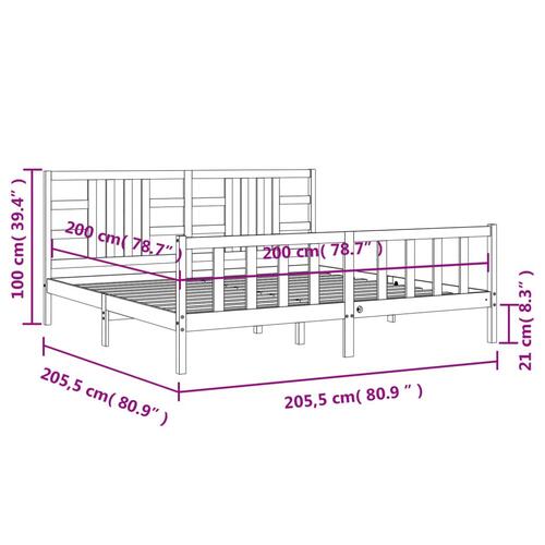 Sengeramme med sengegavl 200x200 cm massivt træ sort