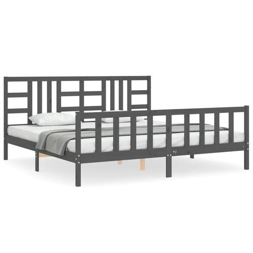 Sengeramme med sengegavl 200x200 cm massivt træ grå