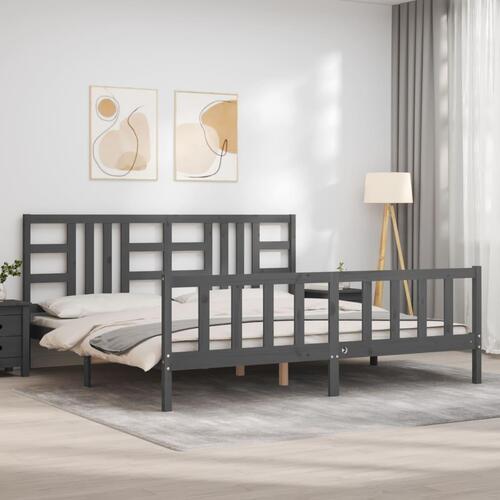 Sengeramme med sengegavl 200x200 cm massivt træ grå