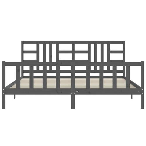 Sengeramme med sengegavl 200x200 cm massivt træ grå