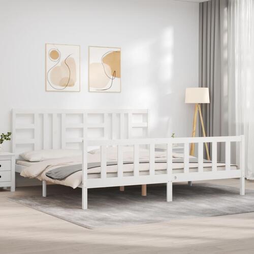 Sengeramme uden madras 200x200 cm massivt fyrretræ hvid