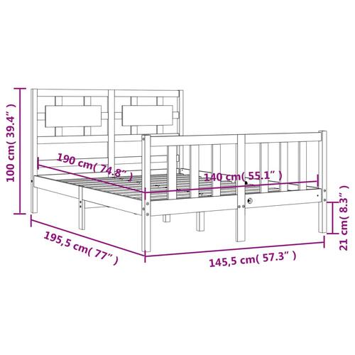 Sengeramme med sengegavl 140x190 cm massivt træ hvid