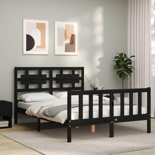 Sengeramme med sengegavl 140x190 cm massivt træ sort