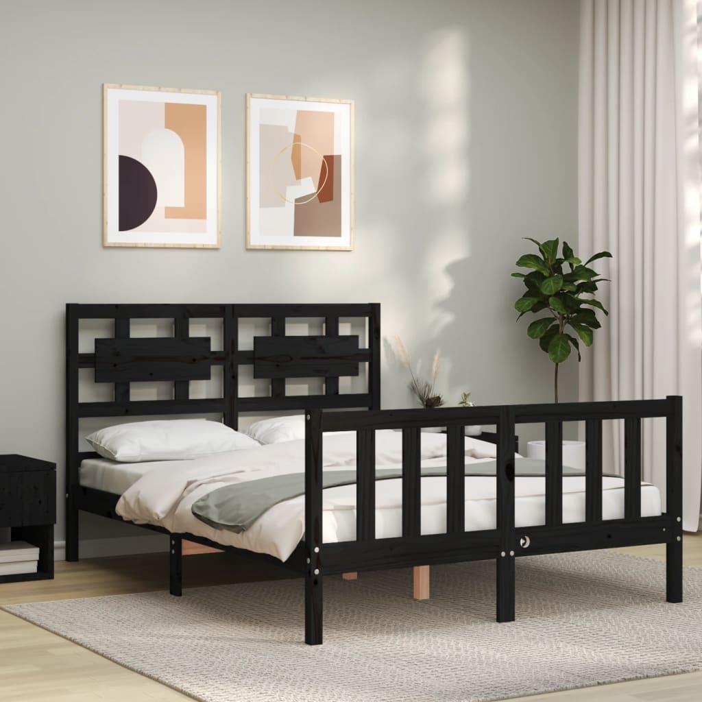 Sengeramme med sengegavl 140x190 cm massivt træ sort