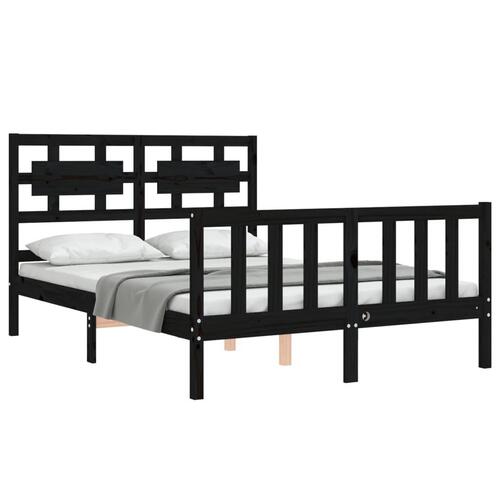 Sengeramme med sengegavl 140x190 cm massivt træ sort