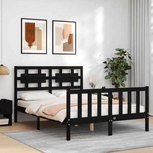 Sengeramme med sengegavl 140x190 cm massivt træ sort