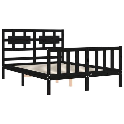 Sengeramme med sengegavl 140x190 cm massivt træ sort