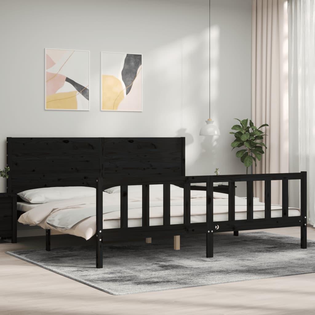 Sengeramme med sengegavl 200x200 cm massivt træ sort