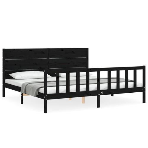 Sengeramme med sengegavl 200x200 cm massivt træ sort