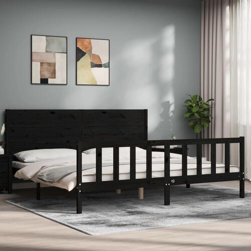 Sengeramme med sengegavl 200x200 cm massivt træ sort