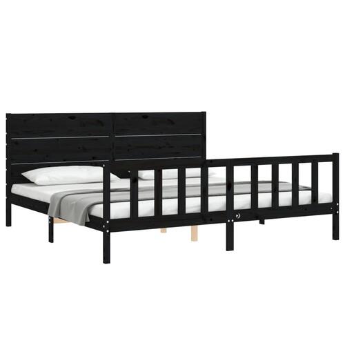 Sengeramme med sengegavl 200x200 cm massivt træ sort