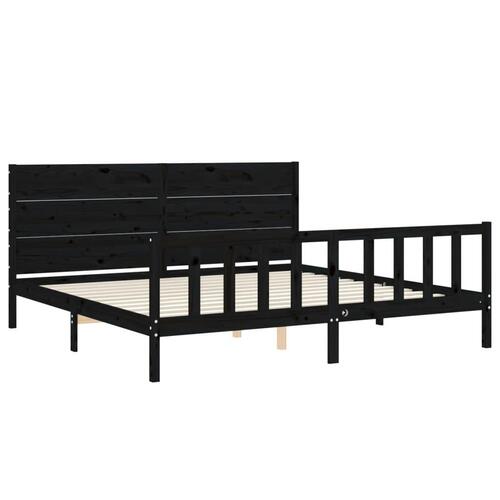 Sengeramme med sengegavl 200x200 cm massivt træ sort
