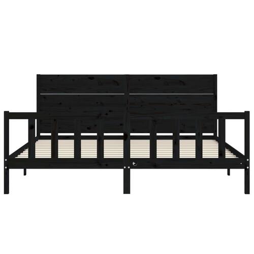 Sengeramme med sengegavl 200x200 cm massivt træ sort