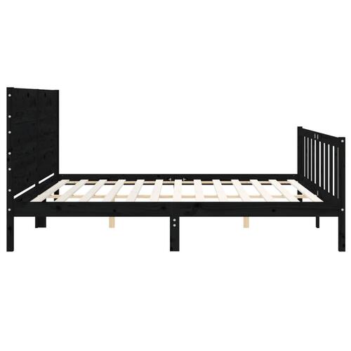 Sengeramme med sengegavl 200x200 cm massivt træ sort