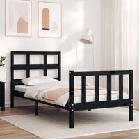 Sengeramme med sengegavl Small Single massivt træ sort