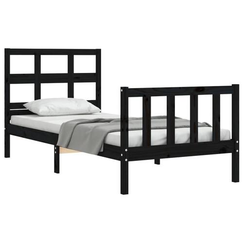 Sengeramme med sengegavl Small Single massivt træ sort