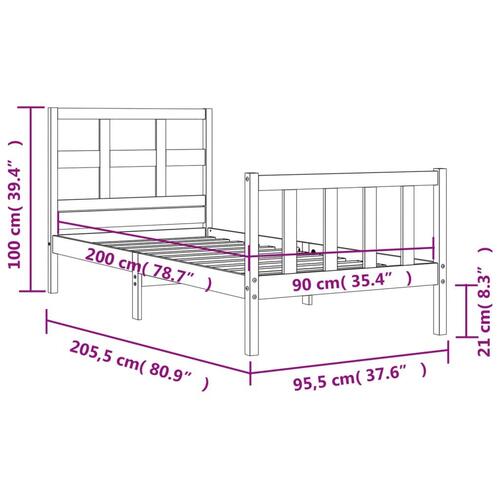 Sengeramme uden madras 90x200 cm massivt fyrretræ