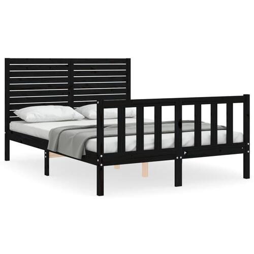 Sengeramme med sengegavl 140x190 cm massivt træ sort