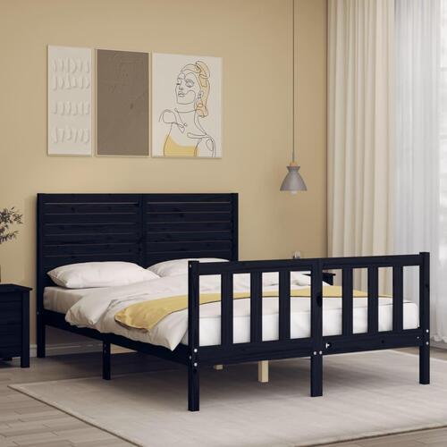 Sengeramme med sengegavl 140x190 cm massivt træ sort