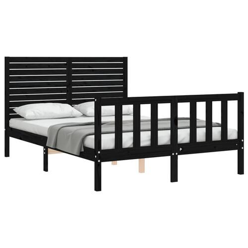Sengeramme med sengegavl 140x190 cm massivt træ sort