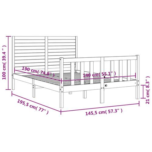 Sengeramme med sengegavl 140x190 cm massivt træ sort