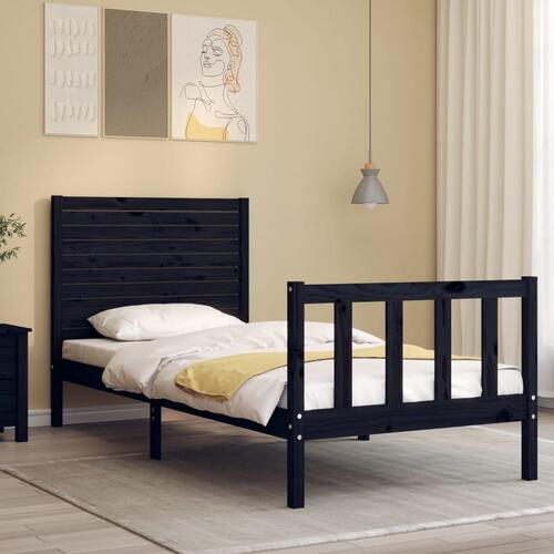 Sengeramme med sengegavl Small Single massivt træ sort