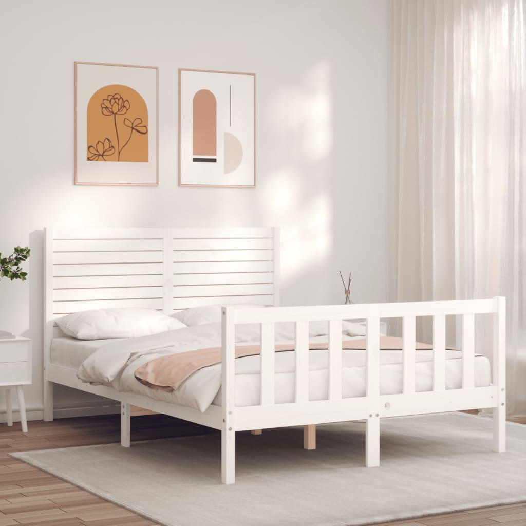 Sengeramme med sengegavl Small Double massivt træ hvid