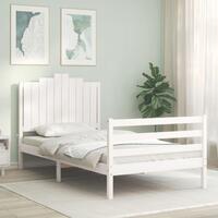 Sengeramme med sengegavl 100x200 cm massivt træ hvid
