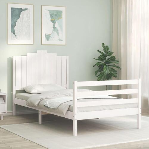 Sengeramme med sengegavl 100x200 cm massivt træ hvid