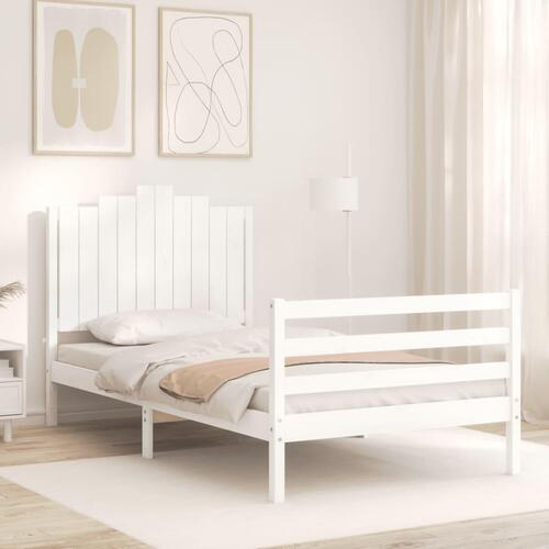 Sengeramme med sengegavl 100x200 cm massivt træ hvid